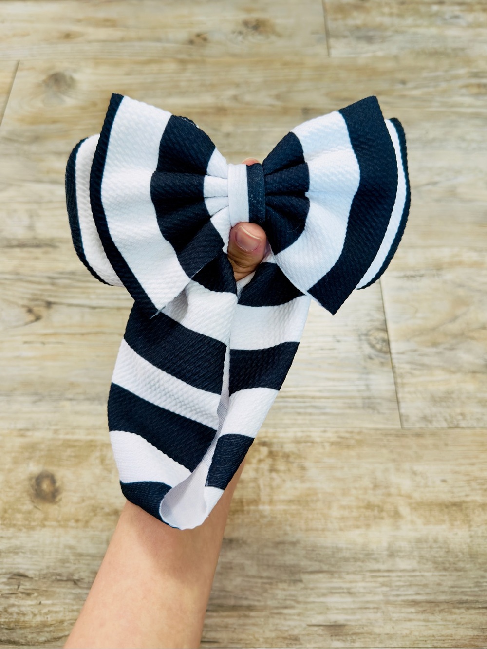 Big Bow Headband Baby Girl 0-3M Black White Striped Bullet Fabric